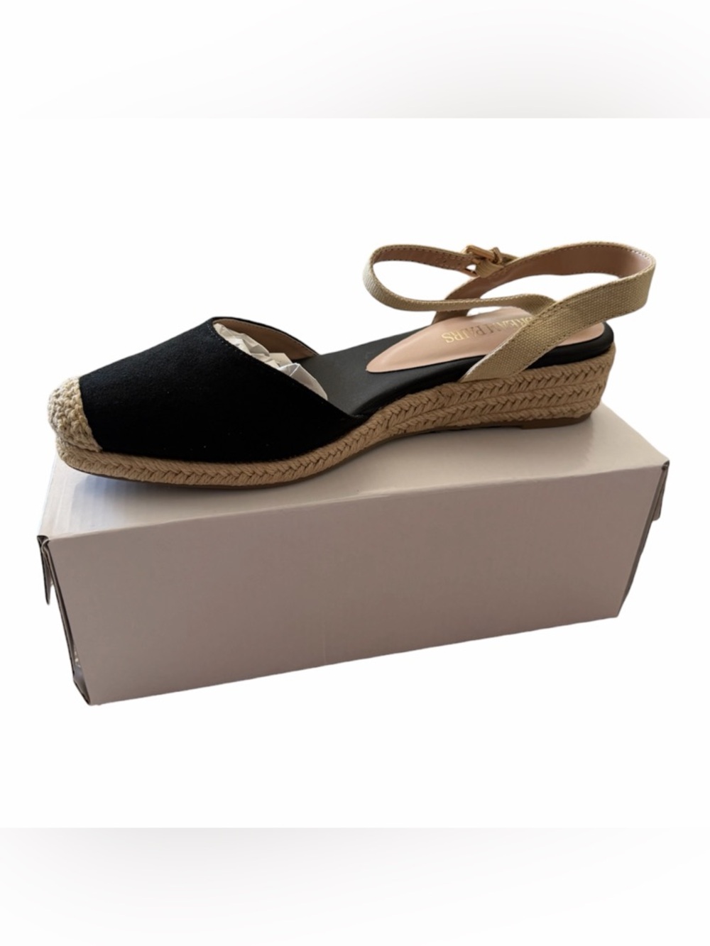 Dream Pairs Espadrille Wedge Sandal in Black and Cream - Picture 11 of 15